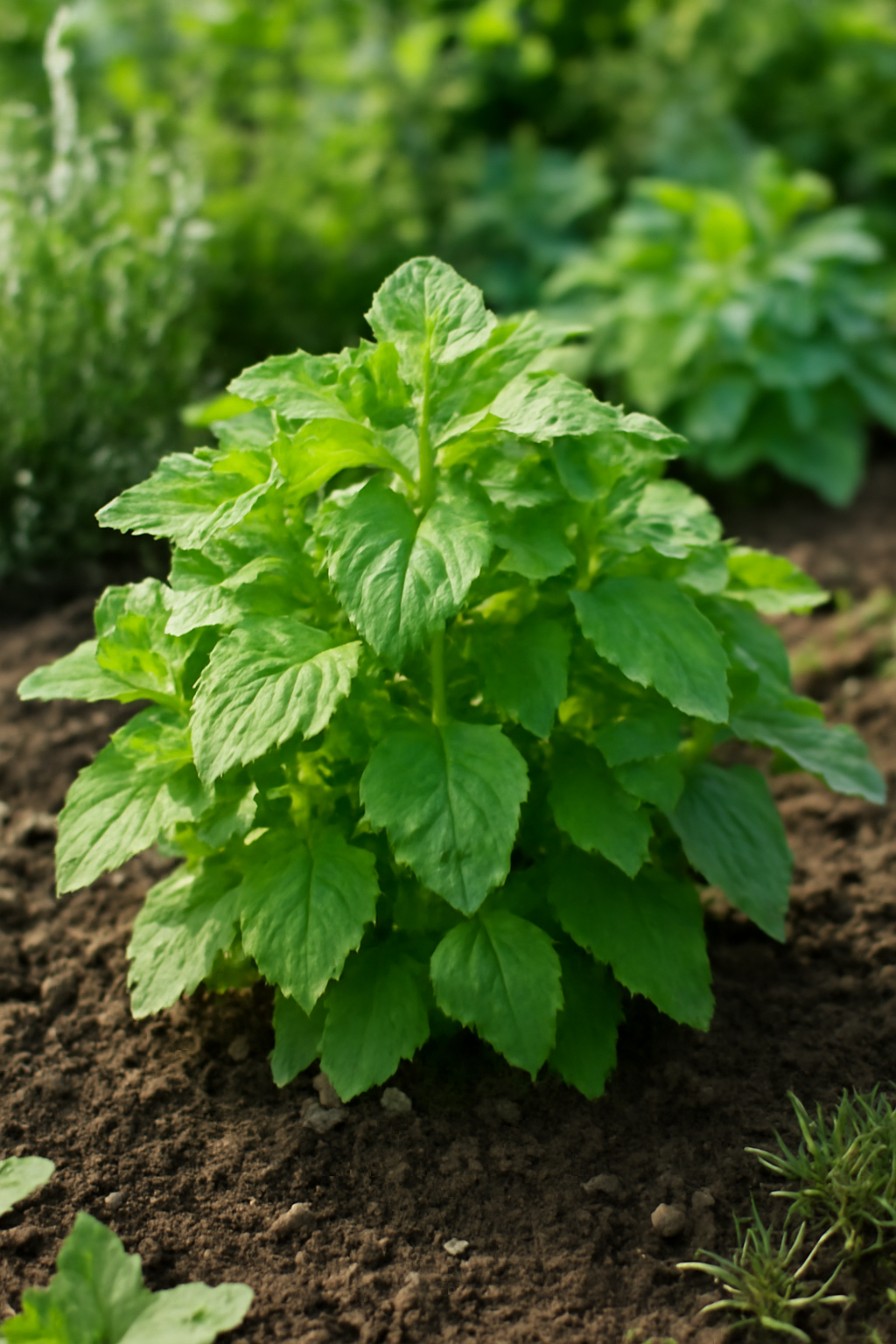 Friss citromfű növény zöld levelekkel, a kertben ültetve.