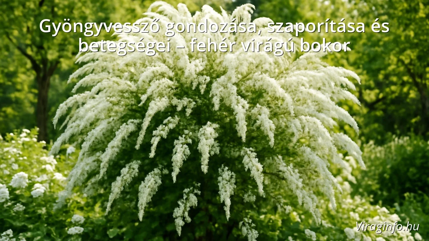 Gyöngyvessző fehér virágokkal egy kertben, napsütéses időben