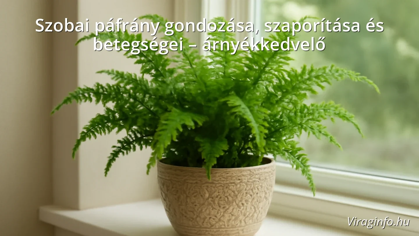 Szobai páfrány zöld levelekkel, cserépben, ablakpárkányon